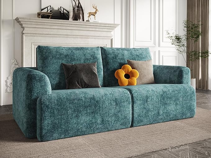 EASE MOOSE Boneless Couch for Living Room Compressed Sectional Cloud Sofa Modular Cloud Couch Loveseat 2-Seater Deep Seat Sofas for Small Spaces No Assembly Required Chenille (Blue)