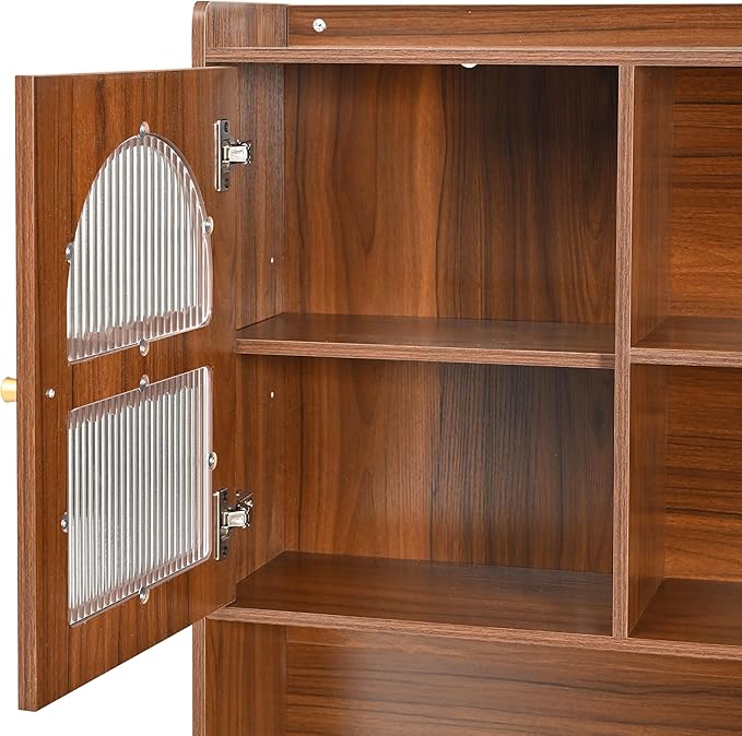 Bellemave Computer Desk with 90 Degree Rotating Desktop 43x70 Inch Home Office Desk with Drawer and Storage Cabinets Gaming Desk with Shelves Writing Desk for Study (Walnut)