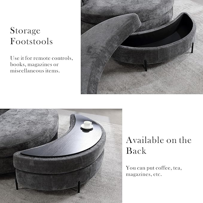 Aoiy &amp Wifon 59.8 W Oversized Barrel Chair with Ottoman Round Chair with Ottoman Extra Large Living Room Chair Set with Wheels Knitted Chenille Charcoal