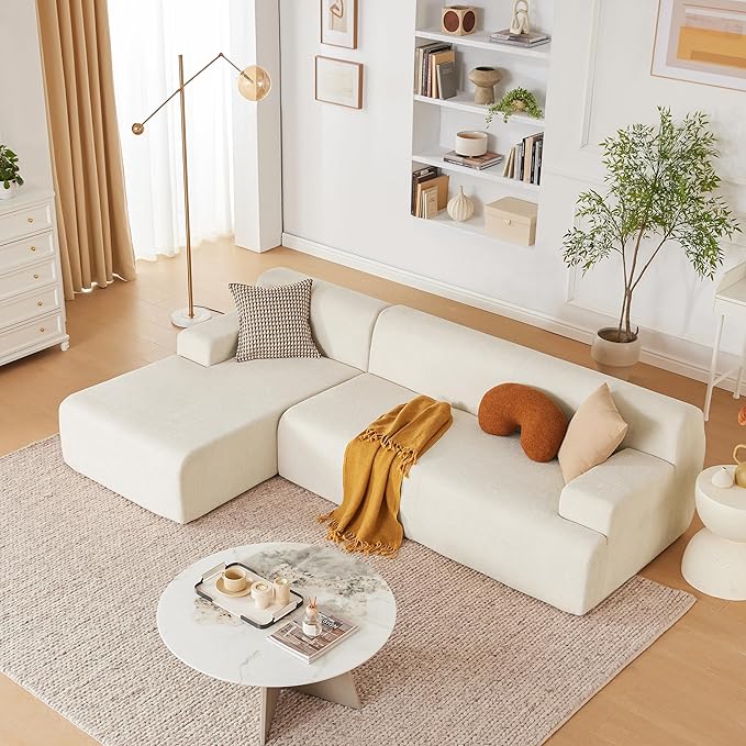107 Modular Sectional Cloud Couch Boneless couches Sponge sectionals for Living Room High Density Sponges Sofa Modular L-Shape with Chaise Beige