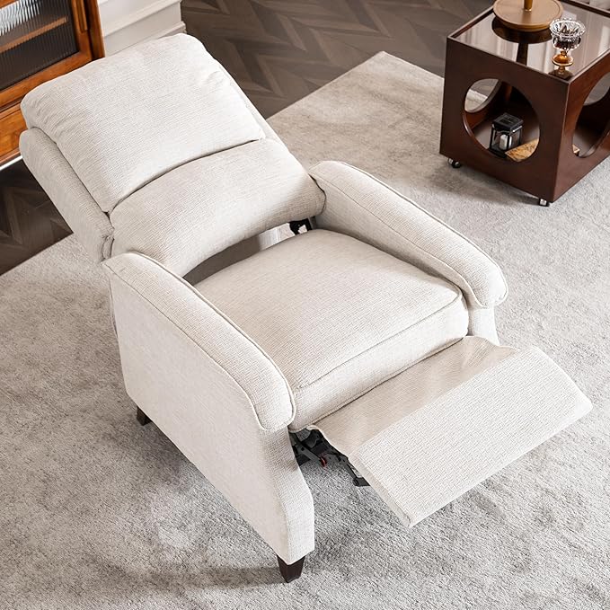 VKNOW Recliner Chair Fabric Recliner with Soft Armrest Home Theater Seating with Adjustable Push Back and Lumbar Support Single Sofa for Adults Lounge Chair for Living Room Bedroom（Beige）