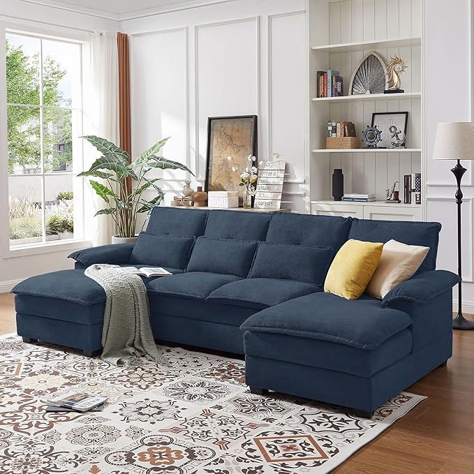 110 Sectional Couches for Living Room 4 Seat U Shaped Couch with Double Chaise Modular Cloud Sofa Removable Cover Modern Comfy Sofa for Home Furniture Office and Basement