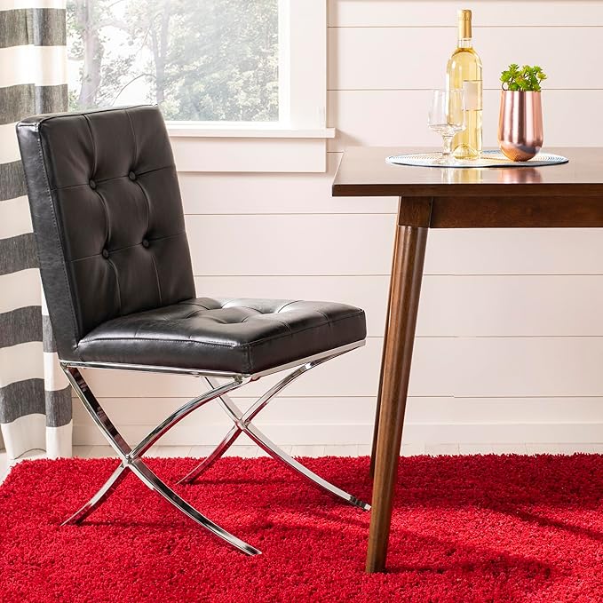 Safavieh Home Walsh Black Faux Leather and Chrome Tufted Side Chair