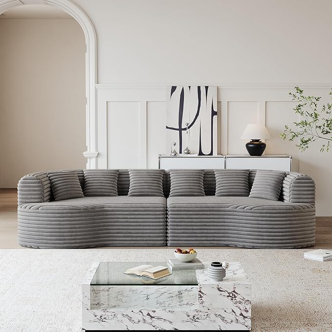 KEIKI 106.3 Curved Sectional Sofa Oversized Cloud Couch with 6 Pillows Deep Seat Sofa for Living Room Guest Bedroom No Assembly Required Gray