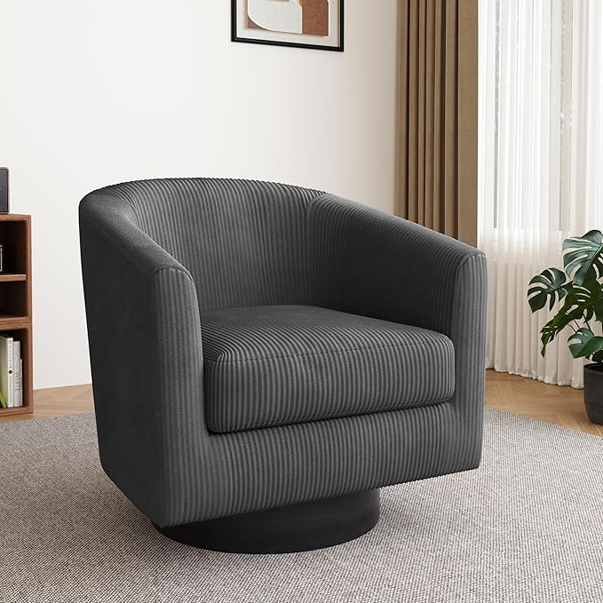 Lumibee Swivel Accent Barrel Chairs Upholstered Comfy Swivel Round Barrel Chair 360° Rotation Single Sofa Club Armchair for Living Room Reading Room Bedroom Corduroy Grey