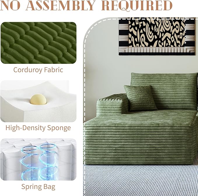 135.4 Boneless Couches for Living Room Modular Sectional Sofa with Oversized Chaise L-Shape Cloud Couch with Deep Seat High-Density Memory Foam No Assembly Required (Green Right Facing Chaise)