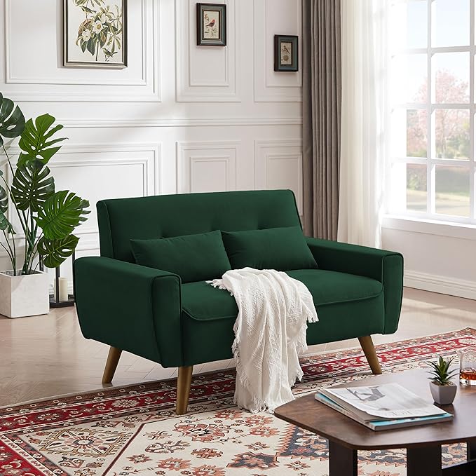 49 Small Loveseat Sofa 2 Seat Mid Century Love Seat Couch with Throw Pillows for Living Room Apartment Bedroom and Small Spaces