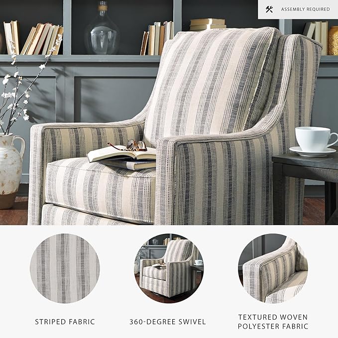 Signature Design by Ashley Kambria Striped Upholstered Swivel Accent Glider Chair Ivory &amp Black