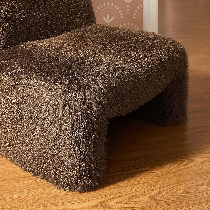 Modway Mina Faux Fur Accent Chair in Brown -Furry Slipper Lounge Chair for Bedroom Or Living Room