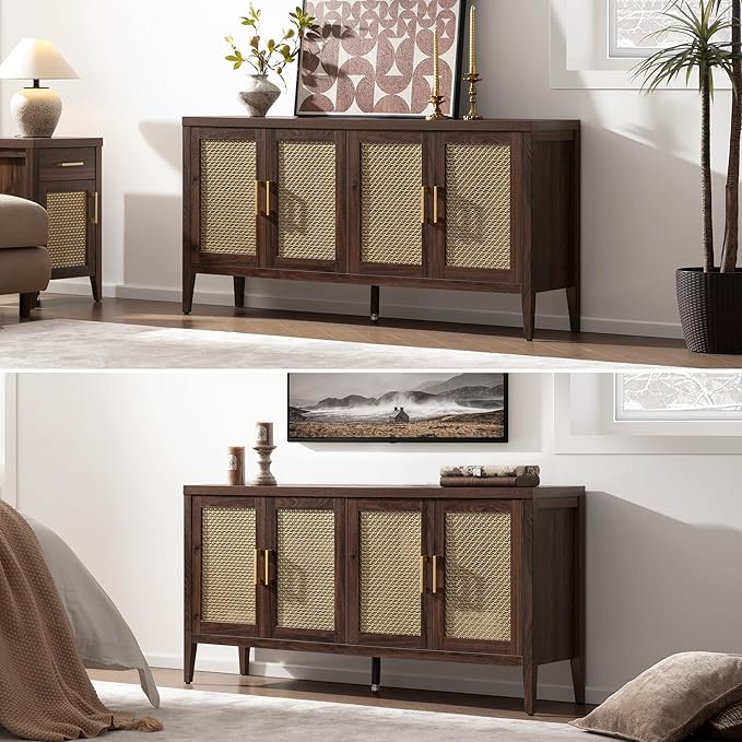 SICOTAS TV Stands for Living Room-Entertainment Center with Storage for Bedroom-Mid Century Modern Television Stands with 4 Doors 59 Media Console TV Cabinet Credenza for 45 50 55 60 65 Inch TVs