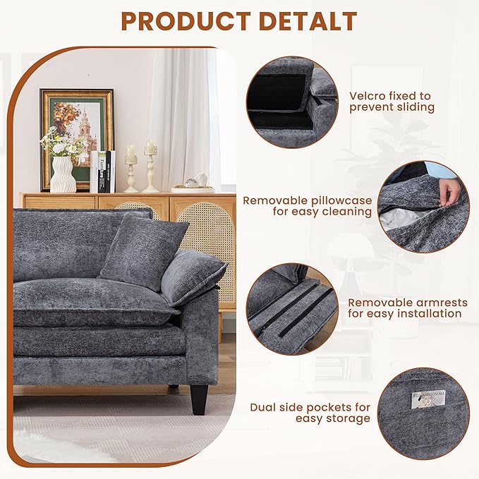 83 Loveseat SofaCloud Couch for Living RoomComfy Love Seat with Double Cushion2 PillowsRemovable Cover for Bedroom Apartment and Office