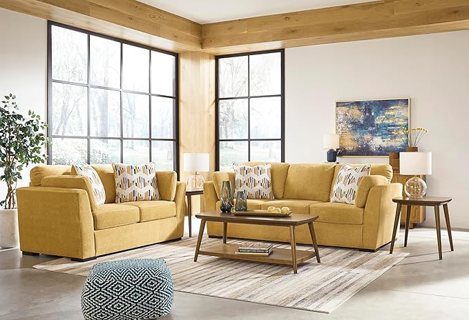 Signature Design by Ashley Keerwick Scandinavian Sofa with 4 Toss Pillows Yellow