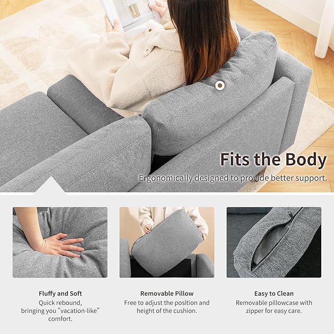 Mid Century Modern Couches for Living Room 89 Comfy Grey Couch Sofa with 3-Seater Deep Seats Upholstered Sofas for Living Room Office Apartment Bedroom