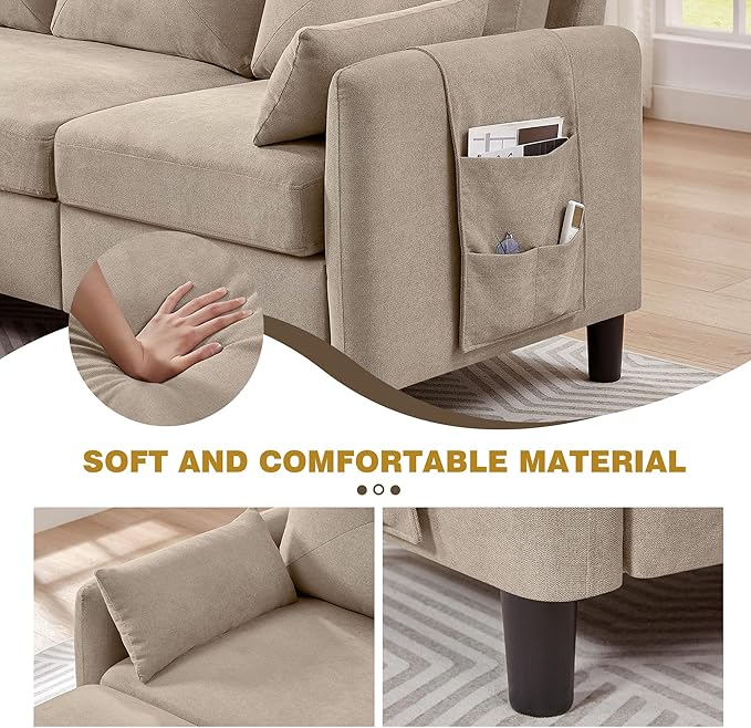 2 Piece Sofa Set Modern 3 Seater Sofa and Loveseat Sets Convertible Sectional Couch with Reversible Chaise L Shaped Couch Sets for Living Room ApartmentBeige
