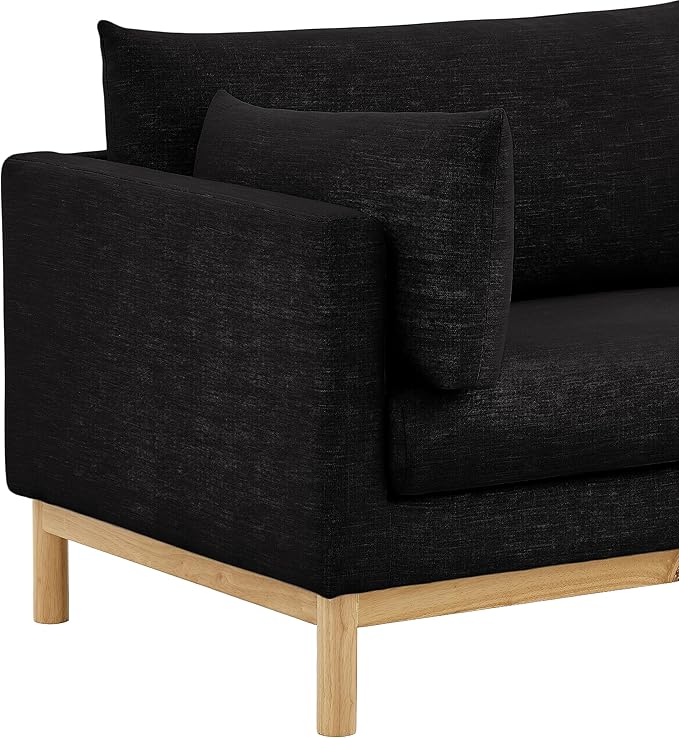 Meridian Furniture 157Black-L Langham Collection Mid-Century Modern Linen Textured Fabric Upholstered Loveseat Black Linen Textured Fabric Natural Finish Wood Base 66 W x 33.5 D x 33 H Black