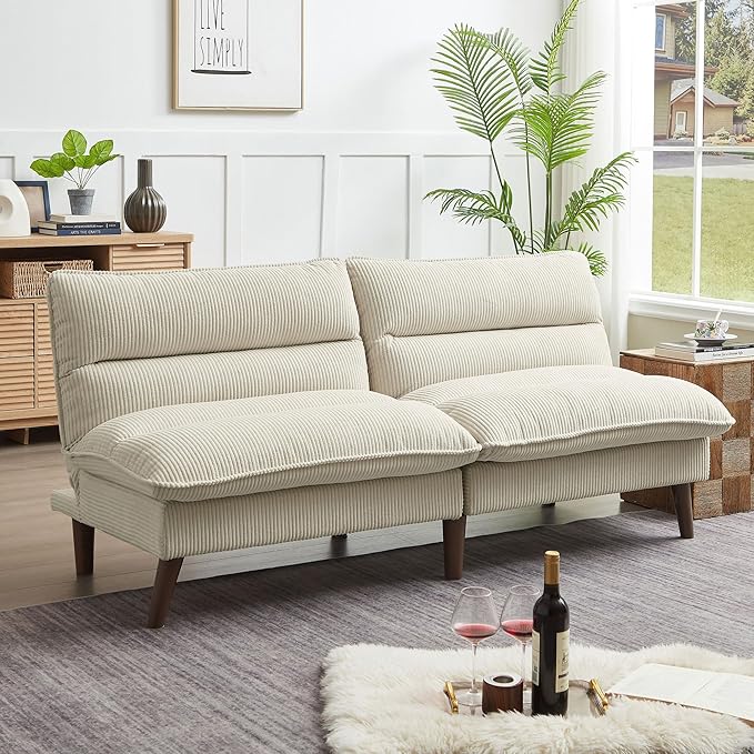 Convertible Futon Sofa Bed 72 Loveseat Couch with 3-Level Adjustble Backrest Modern Futon Loveseat Sofa for Living Room Apartment Beige