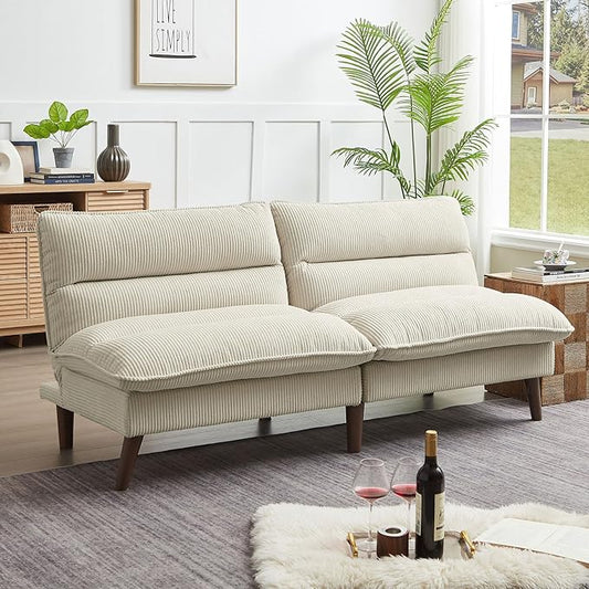 Convertible Sofa Bed 72″ Fabric Couch with Adjustable Backrest Loveseat Recliner Sleeper Living Room Furniture futon Set for Apartment Small Space Beige