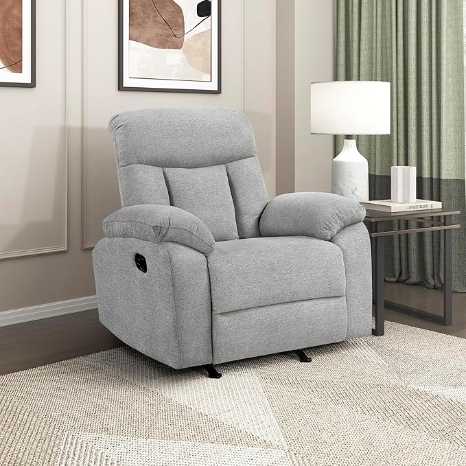 Lexicon Manual Rocker Recliner Chair for Living Room Chenille Fabric Upholstered Rocking Reclining Chair Home Theater Seating Easy Assembly Recliner Gray
