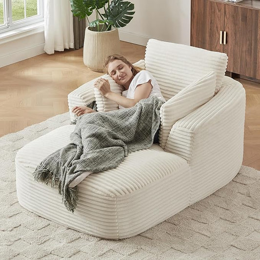 45.3W Boneless Chaise Lounge Sofa Chair Indoor Oversized Corduroy Reading Cloud Couch with Soft Pillows Comfy Single Seat Floor Sleeper Sofa Bed for Living Room Apartment Office Small Spaces