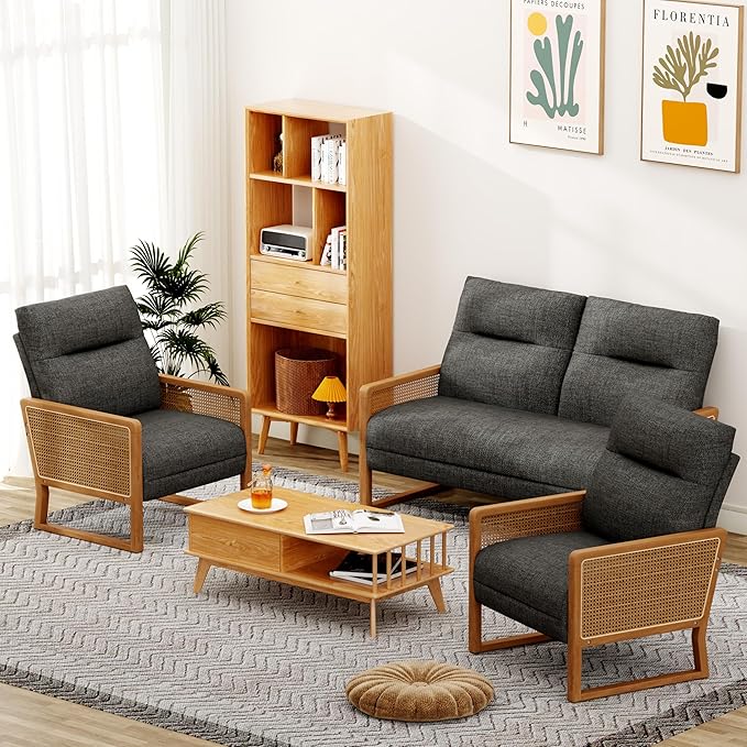 HAOBO Home 2 Piece Living Room Furniture Sets Loveseat Sofa Settee Bench with 1 Single Sofa Accent Chair Modern Small Couches for Small Spaces