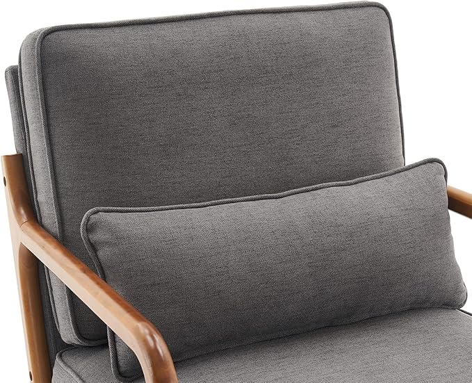 Living Room Chairs Mid Century Modern Accent Chair Single Lounge Reading Armchair Solid Wood Armrest Bedroom Chair Recliner Sofa Dark Grey