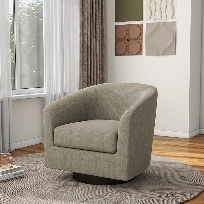 Pia Ricco Swivel Barrel Accent Chairs Set of 2 360° Swivel Round Sofa Chair Comfy Upholstered Fabric Single Sofa Club Armchair for Living Room/Reading Room/Bedroom Light Brown