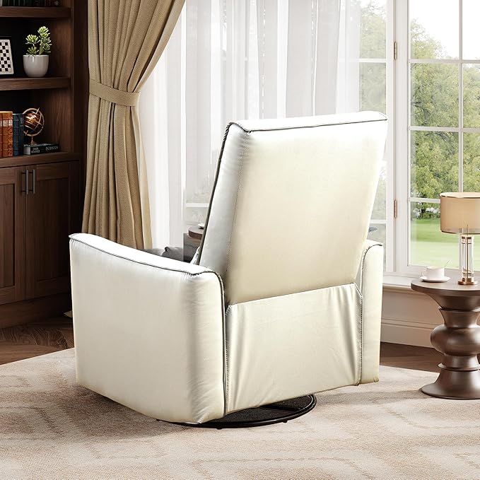 IDEALHOUSE Swivel Rocking Nursery Recliner Chair Rocker Recliner Glider Deep Seat PU Leather Sofa Chair with high Backrest for Nursery Living Room Bedroom &amp Home Movie Theater (Beige)