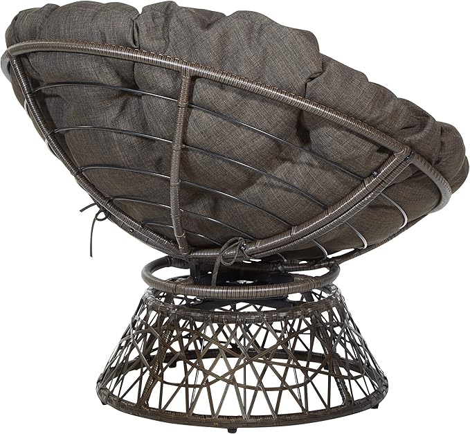 OSP Home Furnishings Wicker Papasan Chair with 360-Degree Swivel Brown Frame with Brown Cushion
