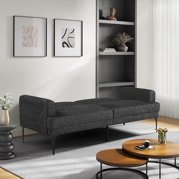 Serta® Paulsen 83.1 Split Back Convertible Futon Sofa Dreamcoil® Comfort FingerGuard® Pinch Point Protection Woven Polyester Fabric Black