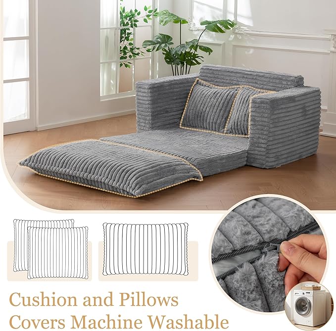 YOSHOOT Loveseat Sleeper Sofa Convertible Sofa Bed Couch Futon Couches for Living Room 3-in-1 Pull Out Floor Couch with Cushion and Pillows Dark Grey