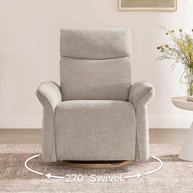 CHITA Power Recliner Chair Electric Triple-Motor Swivel Glider Nursery Rocking Chair with Adjustable Power Headrest and Lumbar Support GREENGARD Gold Certified Solid Wood Base Khaki Grey
