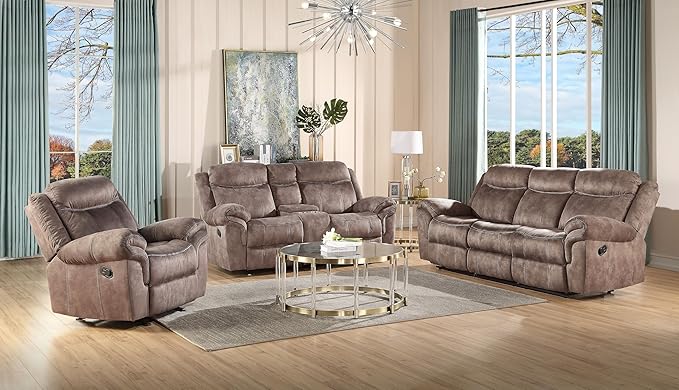 Acme Zubaida Velvet Motion Reclining Sofa with USB Dock in 2-Tone Chocolate