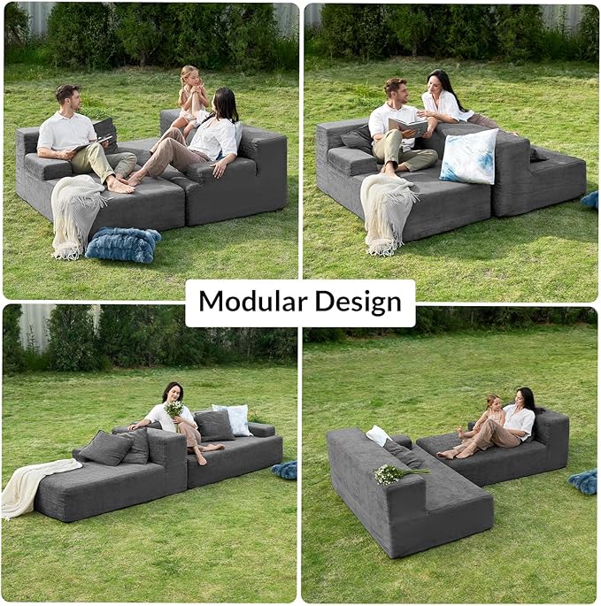 EcoHarbor Living 111 2-Piece Sectional Couch with L-Shape Chaise Modular Cloud Sofa with Deep Seat No Assembly Required Oversized Modern Upholstered Couches for Living Room Apartment Lounge Grey