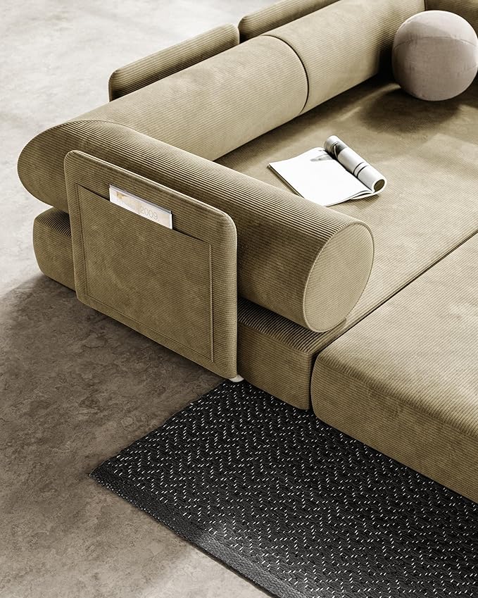 ROVE LAB S8 Sofa Bed – Comfortable Sleeper Sofa for Small Spaces – Spill-Proof Performance Corduroy – SmartFoam™ Support – Modular Tool-Free Setup (Lunar Dune)
