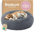 Bedsure Calming Dog Bed for Medium Large Dogs - Donut Washable Large Pet Bed 33 inches Anti-Slip Round Fluffy Plush Faux Fur Dog Bed Dark Grey
