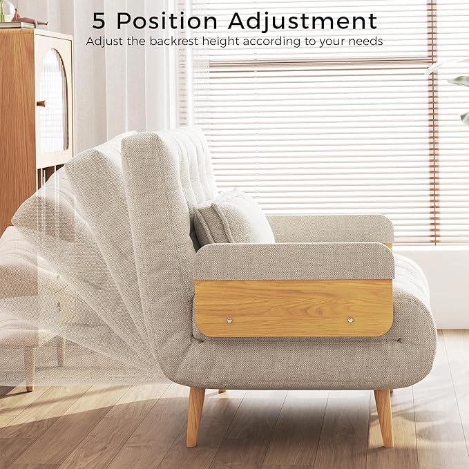 JASIWAY Convertible Sleeper Chair Bed for Adults 3 in 1 Linen Convertable Futon Chair with Pillow Fold Out Single Sleeper Couch Guest Bed for Small Spaces Bedroom Office Mid-Century 36.6 | 5 Ad