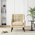 UIXE Faux Leather Accent Chair Modern Upholstered Club Arm Chair for Living Room Comfy Armchair Single Sofa Seat with Solid Wooden Legs (Cream)
