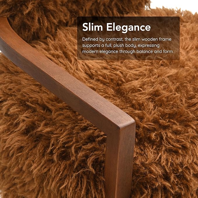 Furniture of America Ramos Modern Accent Chair with Ultra Soft Faux Fur Long-Haired Accent Sofa Tight Seat and Back Single Couch Fluffy Living Room Seating No Assembly Needed Camel Brown