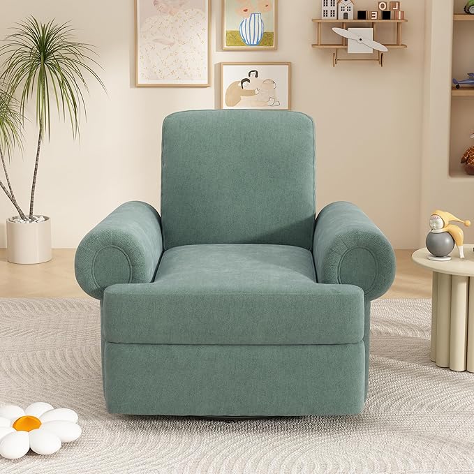 Christopher Knight Home Besty Chenille Upholstered Swivel Recliner Chair Wooden Swivel Accent Chair with Adjustable Backrest Super Comfort Rocker Recliner Sofa for Living Room/Bedroom Mint Green