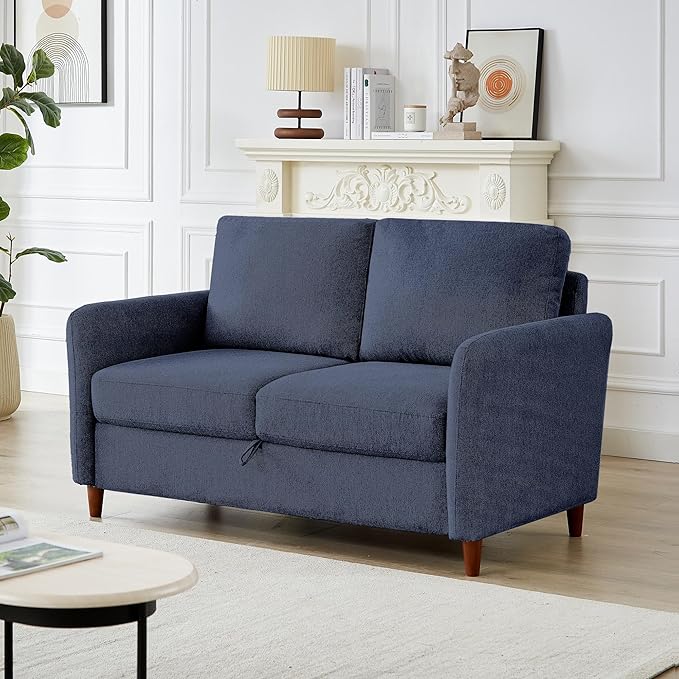 Loveseat Sofa Couch with Storage Small Couches for Small Spaces Comfy Love Seats for Living Room 2 Seater Sofa for Bedroom (Dark Blue 2-Seat)