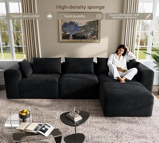 75'' Boneless Couch - Sectional Cloud Sofa for Living RoomTwo-Seater Modular CouchesNo Assembly Required Suitable for Living Rooms and BedroomsBlack