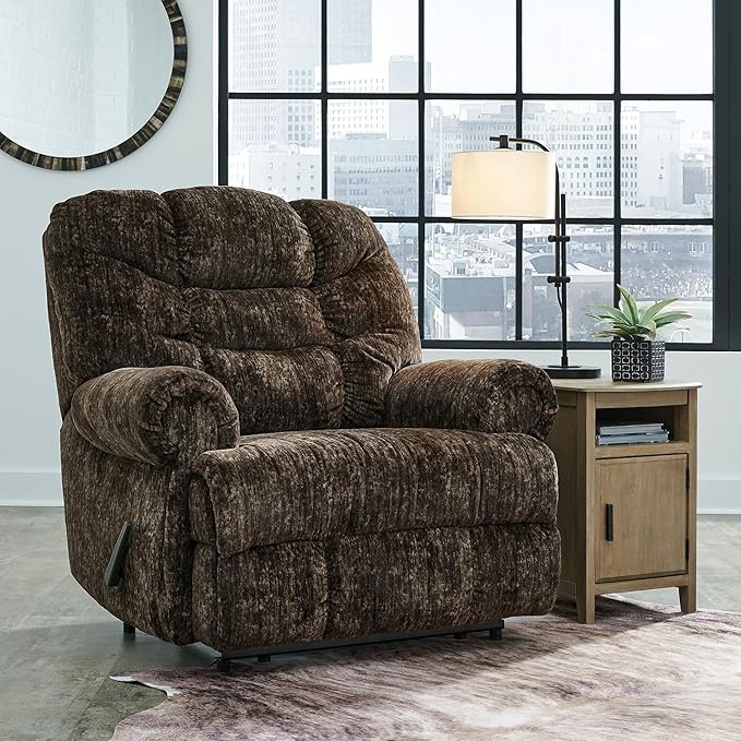 Signature Design by Ashley Movie Man Classic Tufted Velvet Manual Zero Wall Recliner Dark Brown