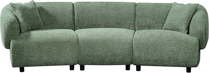 Merax 98.5 Modern 3 Seater Curved Sofa Luxury Boucle Fabric Sofa Minimalist Cozy Cloud Couch for Living Room Bedroom Apartment Home Office Green
