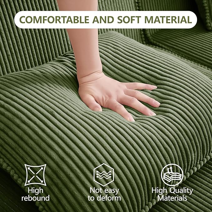 Loveseat Boneless Sofa Couches for Living Room-81 Green 2 Seater Cloud Couch-No Assembly Required Modular Corduroy Full Sponge Compression Sofas for House Apartment