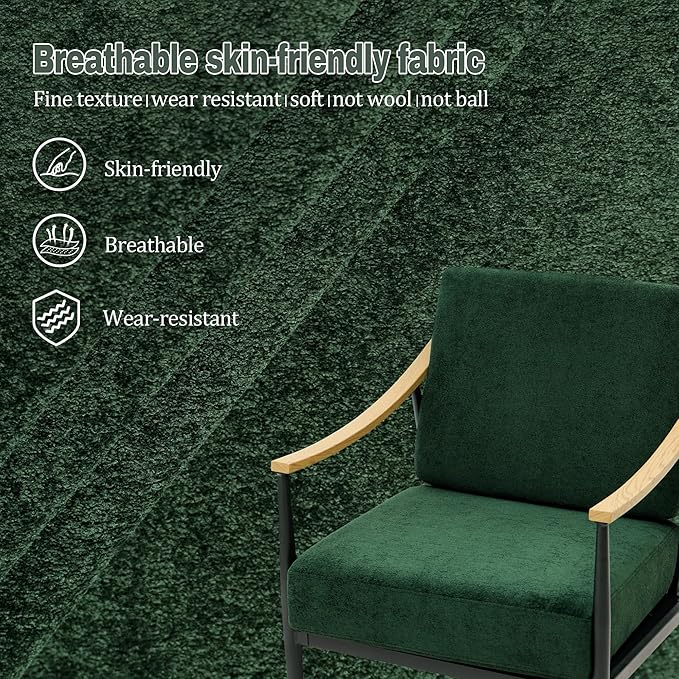 Modern Accent Chairs Set of 2 for Living Room Bedroom Mid Century Arm Chairs Upholstered Office Accent Chairs Comfy Waiting Room Chairs with Metal Frame Green