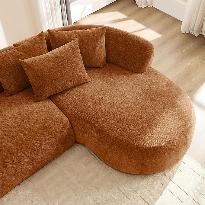 kevinplus 134.63'' Large Sectional Curved Sofa Couch with Chaise Lounge for Living Room Oversize L-Shape Modern Sectional Sofa Couch Wood Structure &amp Easy Assembly (Right-Facing Orange)