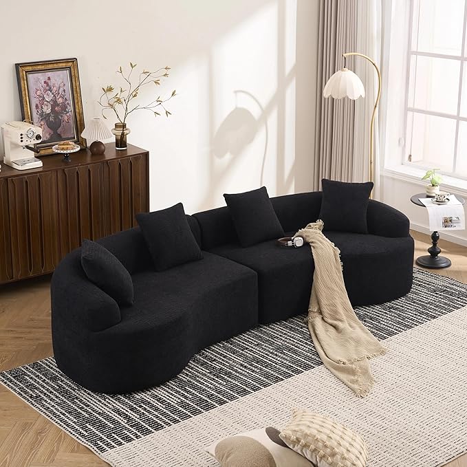 Oversized Sectional Sofa for Living Room 110 Modern Luxury Chenille 4-Seater Extra Deep &amp Wide Seat Curved Cloud Couch with 4 Throw Pillows No Assembly Needed Cream Black