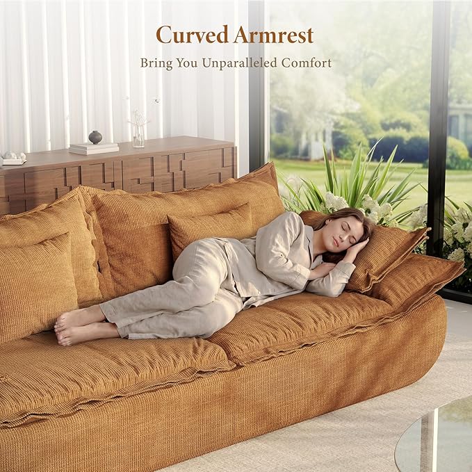 Vesgantti 86.6 Cloud Couches for Living Room Cozy Chenille Boneless Couch with Curved Armrest Modern Stylish Sailboat Sofa with Deep Seat No Assembly Required Orange
