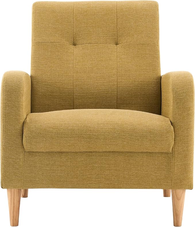 VKNOW Accent Chair Living Room Chair Upholstered Linen Armchair Sofa Chairs for Bedroom Living Room Mid Century Modern Comfy Reading ChairYellow Green