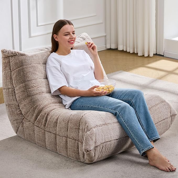 Bean Bag Chairs for Adults Giant Bean Bag Chair Memory Foam BeanBag Chair Bean Bag Sofa with Filler Faux Fur Fireside Beanbags Lazy Sofa for Living Room Bedroom Office (Brown Plush Single)